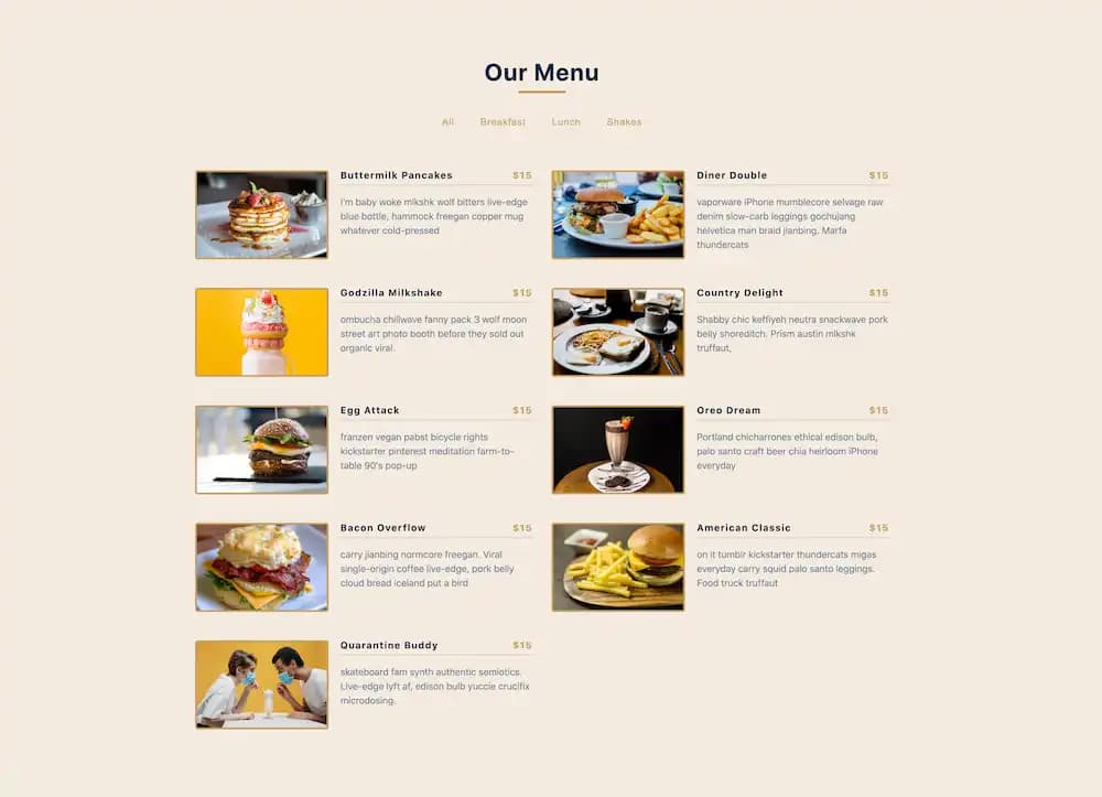 Menu Categories